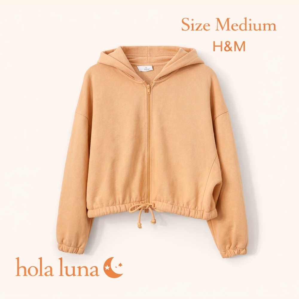 H&M Cropped Zip Hoodie Jacket in Light Tan
